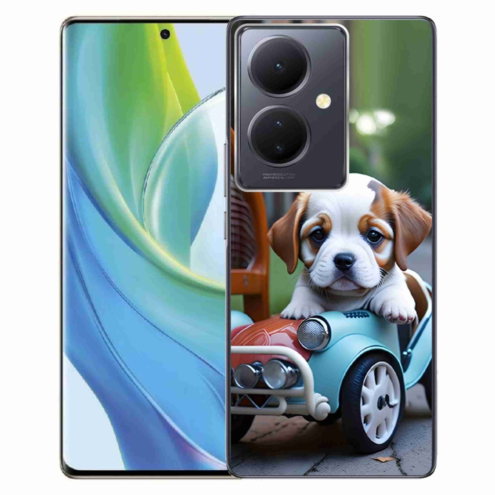 Gelový kryt mmCase na Vivo V29 Lite 5G - štěně v retro autě