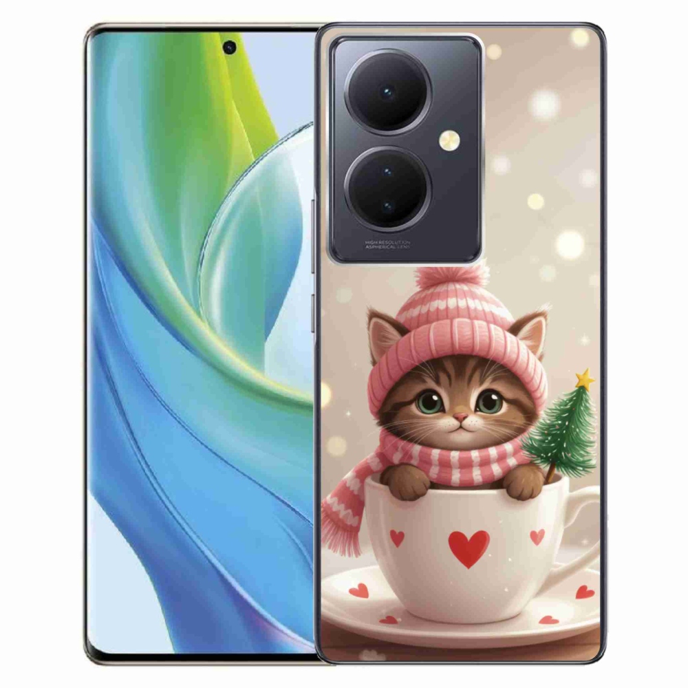 Gelový kryt mmCase na Vivo V29 Lite 5G - vánoční kotě v hrnku