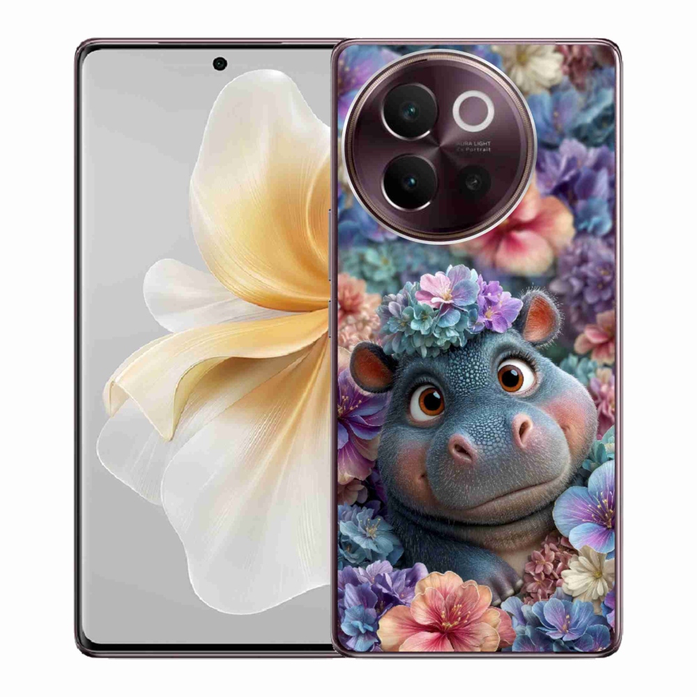 Gelový kryt mmCase na Vivo V40 Lite 5G - hrošík v květinách