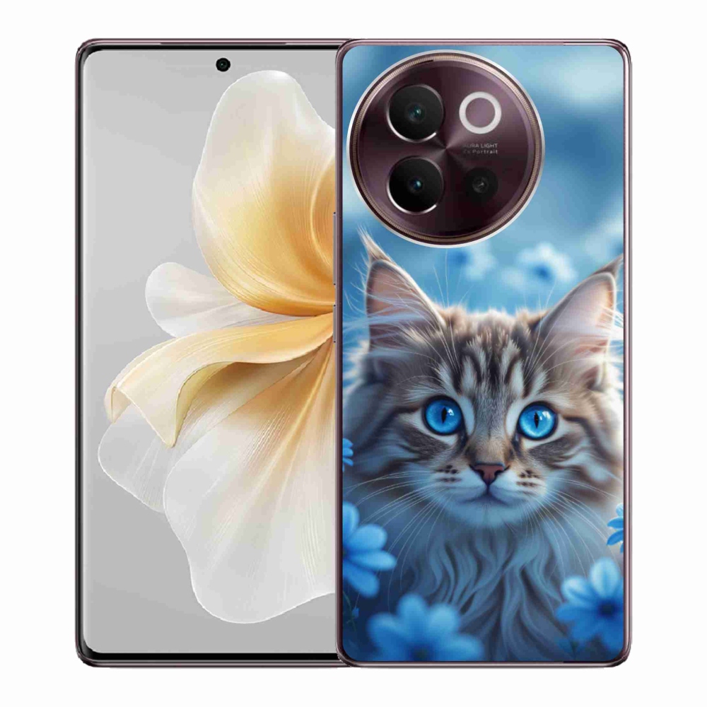 Gelový kryt mmCase na Vivo V40 Lite 5G - koťátko v modrých květech
