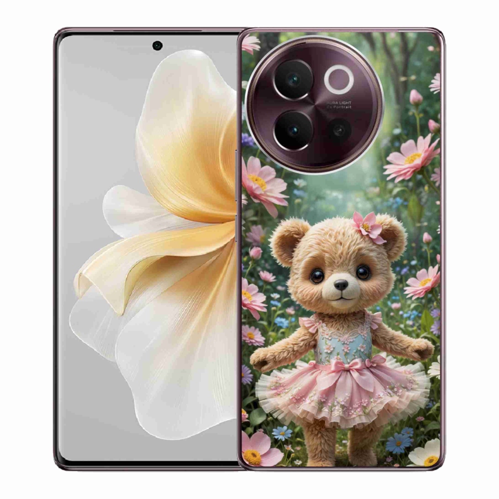 Gelový kryt mmCase na Vivo V40 Lite 5G - roztomilý medvídek v květinách
