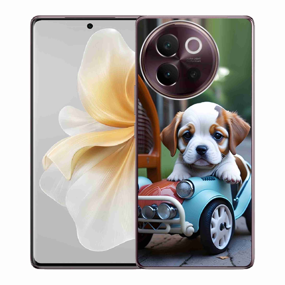 Gelový kryt mmCase na Vivo V40 Lite 5G - štěně v retro autě