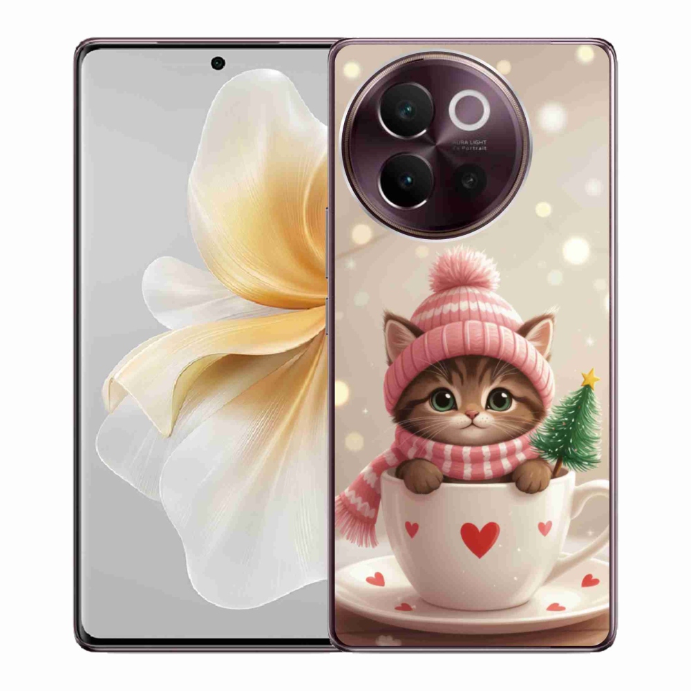 Gelový kryt mmCase na Vivo V40 Lite 5G - vánoční kotě v hrnku