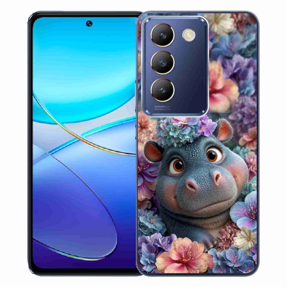 Gelový kryt mmCase na Vivo V40 SE/5G - hrošík v květinách