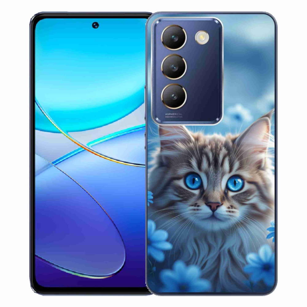 Gelový kryt mmCase na Vivo V40 SE/5G - koťátko v modrých květech