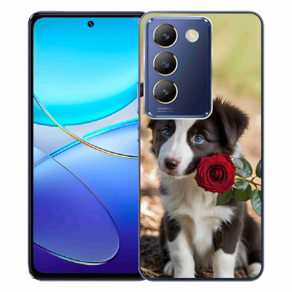Gelový kryt mmCase na Vivo V40 SE/5G - roztomilá border kolie s růží