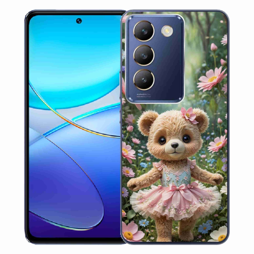 Gelový kryt mmCase na Vivo V40 SE/5G - roztomilý medvídek v květinách