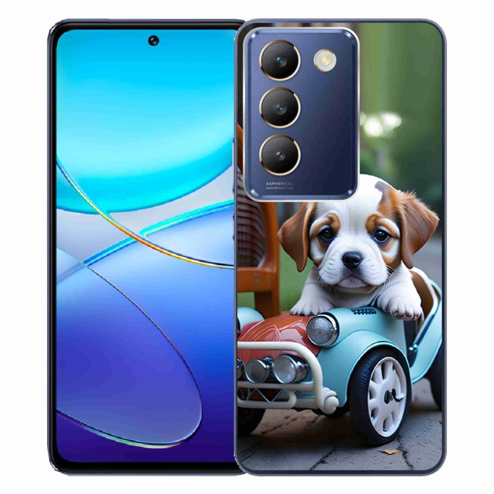 Gelový kryt mmCase na Vivo V40 SE/5G - štěně v retro autě