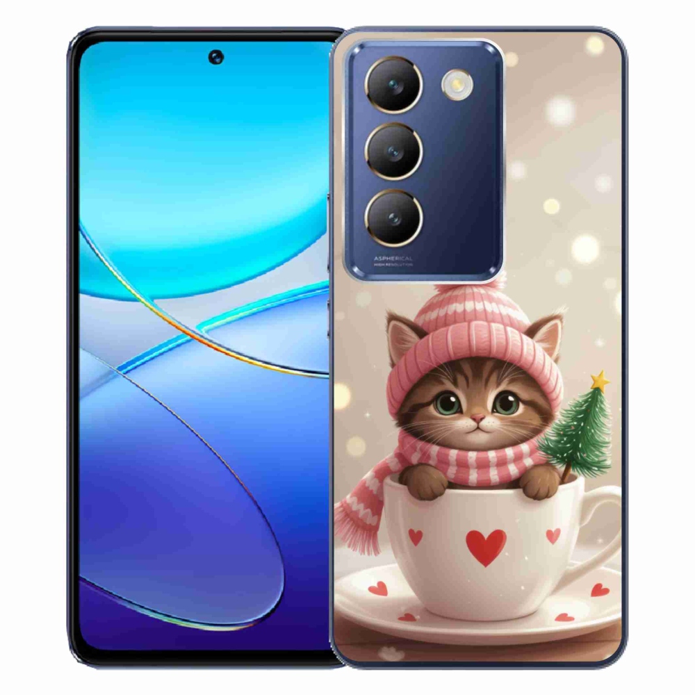 Gelový kryt mmCase na Vivo V40 SE/5G - vánoční kotě v hrnku