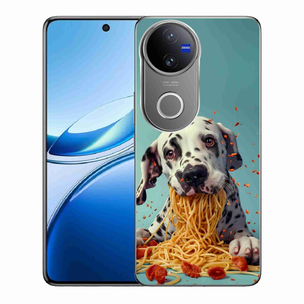 Gelový kryt mmCase na Vivo V50 5G - dalmatin a špagety