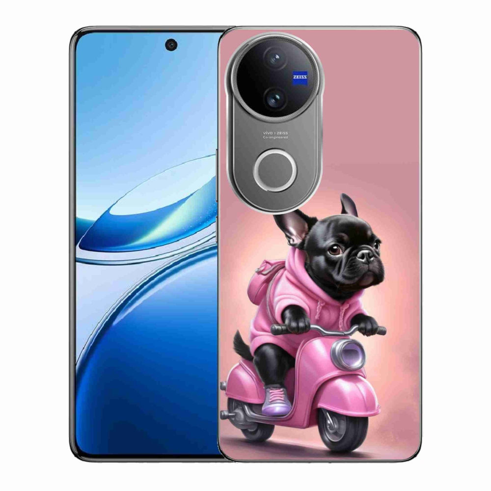 Gelový kryt mmCase na Vivo V50 5G - francouzský buldoček na skútru