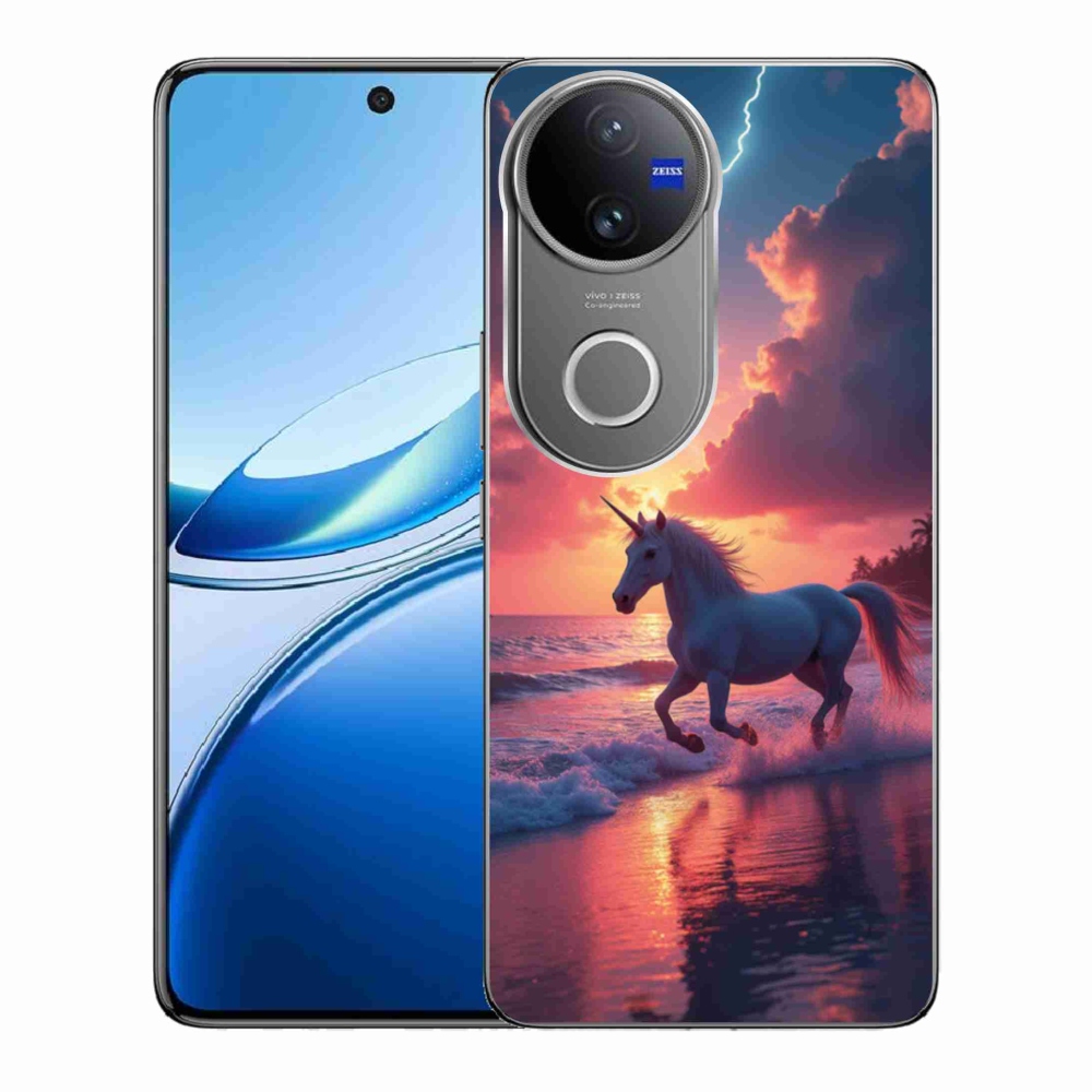 Gelový kryt mmCase na Vivo V50 5G - jednorožec na pláži