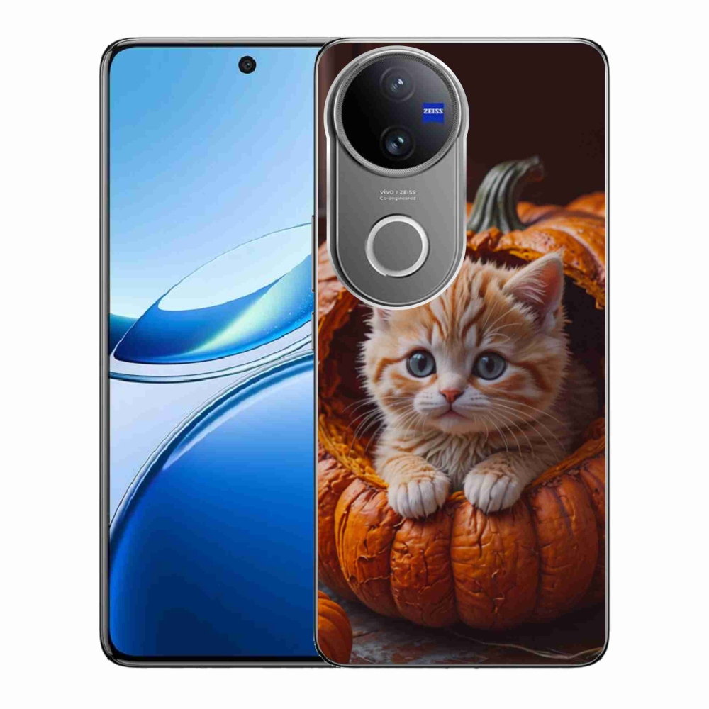 Gelový kryt mmCase na Vivo V50 5G - kotě a dýně 2