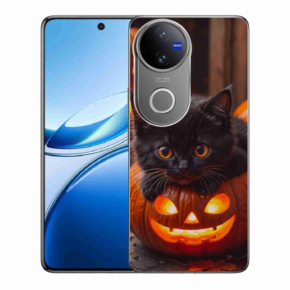 Gelový kryt mmCase na Vivo V50 5G - kotě a dýně