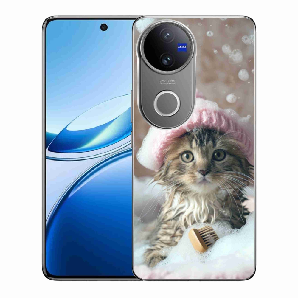 Gelový kryt mmCase na Vivo V50 5G - kotě a koupel