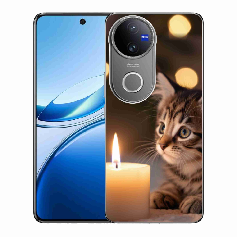 Gelový kryt mmCase na Vivo V50 5G - kotě a svíčka