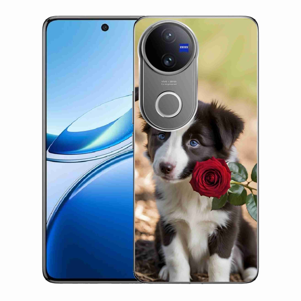 Gelový kryt mmCase na Vivo V50 5G - roztomilá border kolie s růží