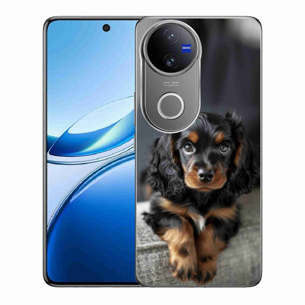 Gelový kryt mmCase na Vivo V50 5G - roztomilý dlouhosrstý jezevčík