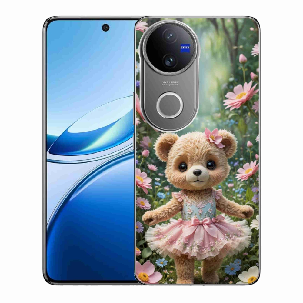 Gelový kryt mmCase na Vivo V50 5G - roztomilý medvídek v květinách