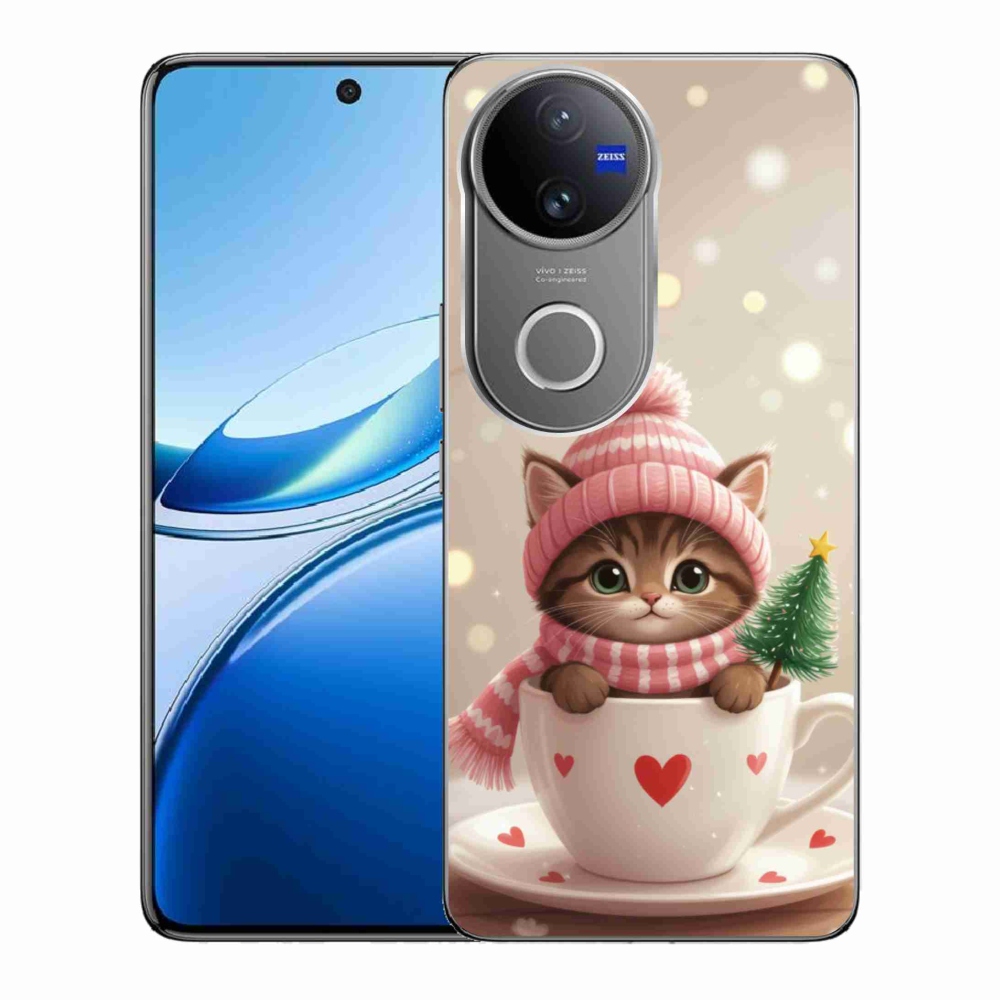 Gelový kryt mmCase na Vivo V50 5G - vánoční kotě v hrnku