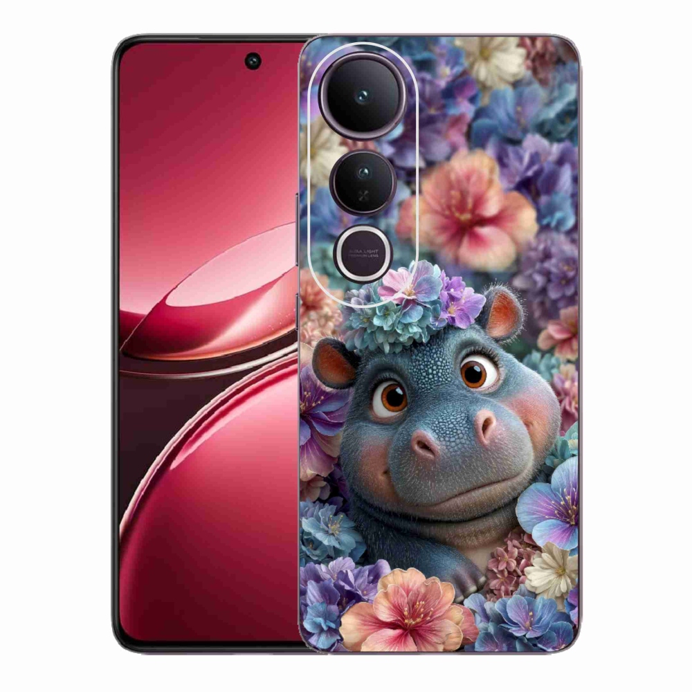 Gelový kryt mmCase na Vivo V50 Lite 4G/5G - hrošík v květinách