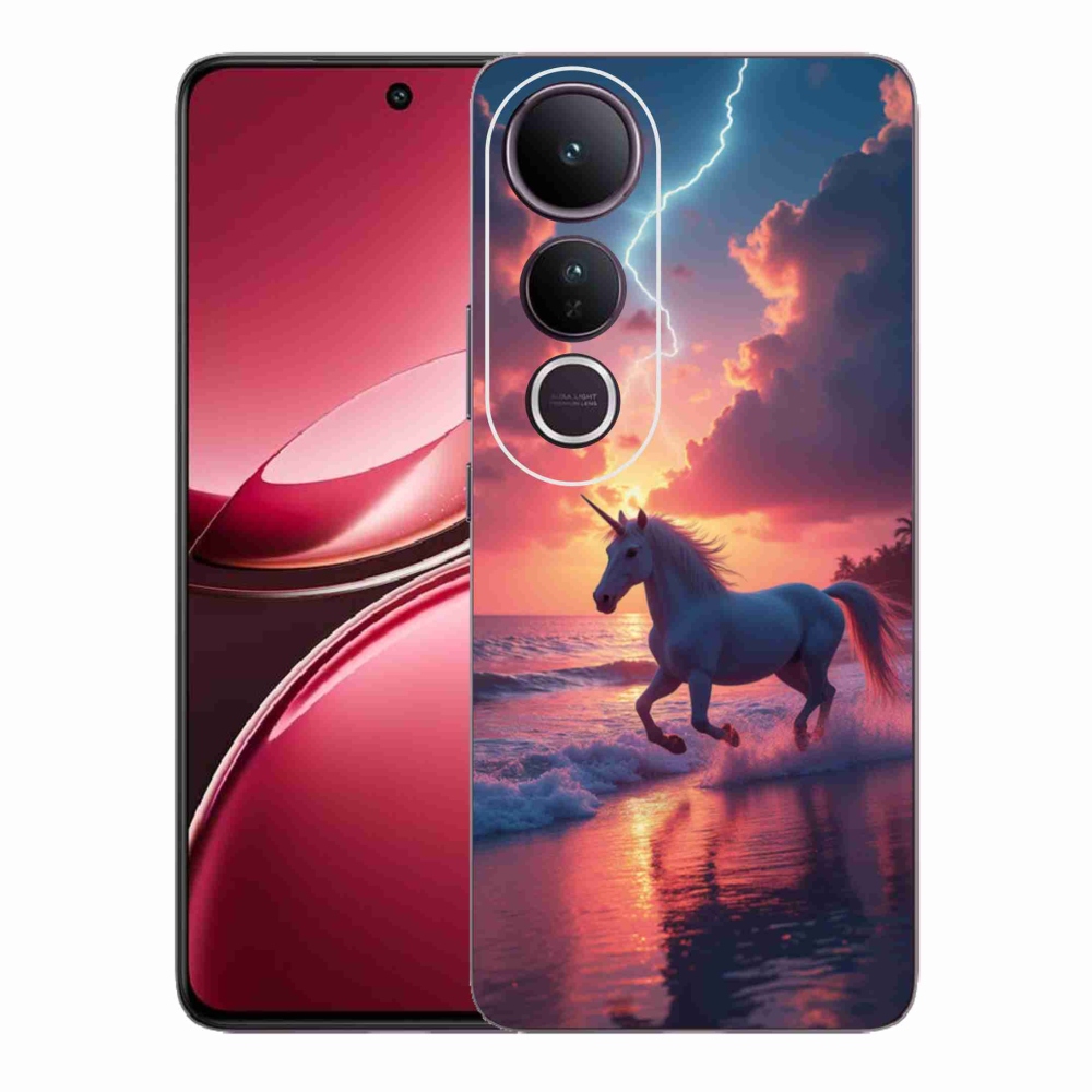 Gelový kryt mmCase na Vivo V50 Lite 4G/5G - jednorožec na pláži
