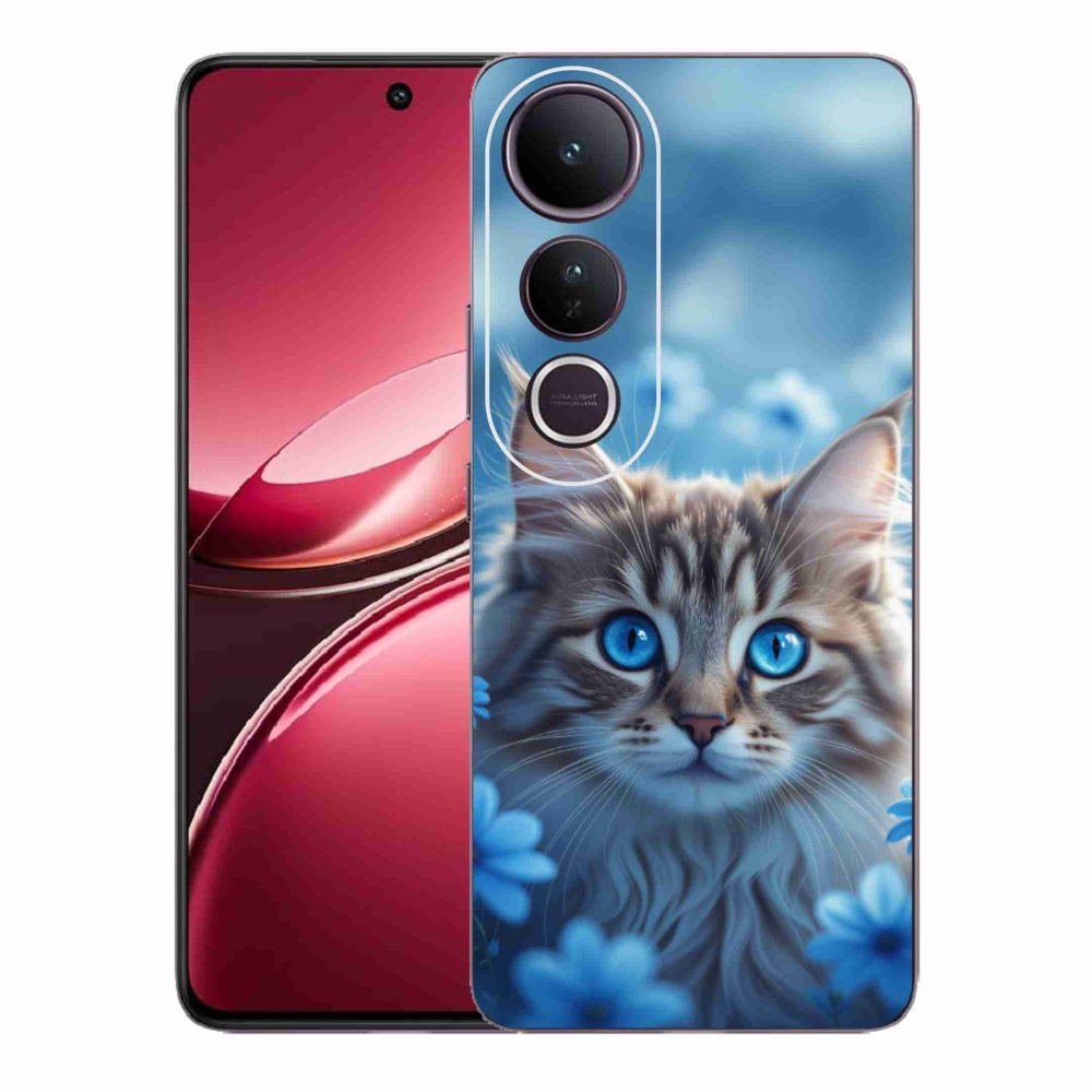 Gelový kryt mmCase na Vivo V50 Lite 4G/5G - koťátko v modrých květech