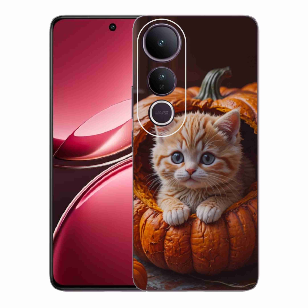 Gelový kryt mmCase na Vivo V50 Lite 4G/5G - kotě a dýně 2