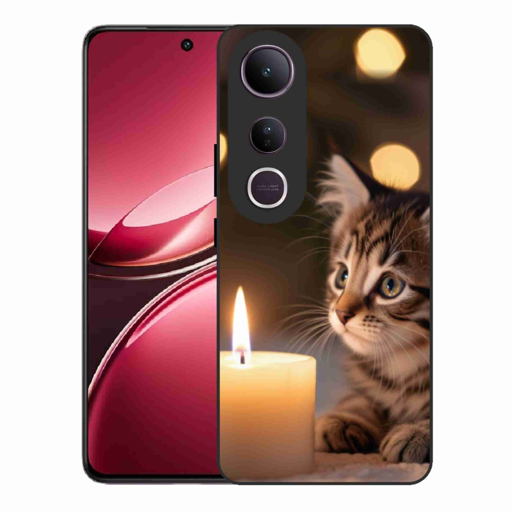 Gelový kryt mmCase na Vivo V50 Lite 4G/5G - kotě a svíčka