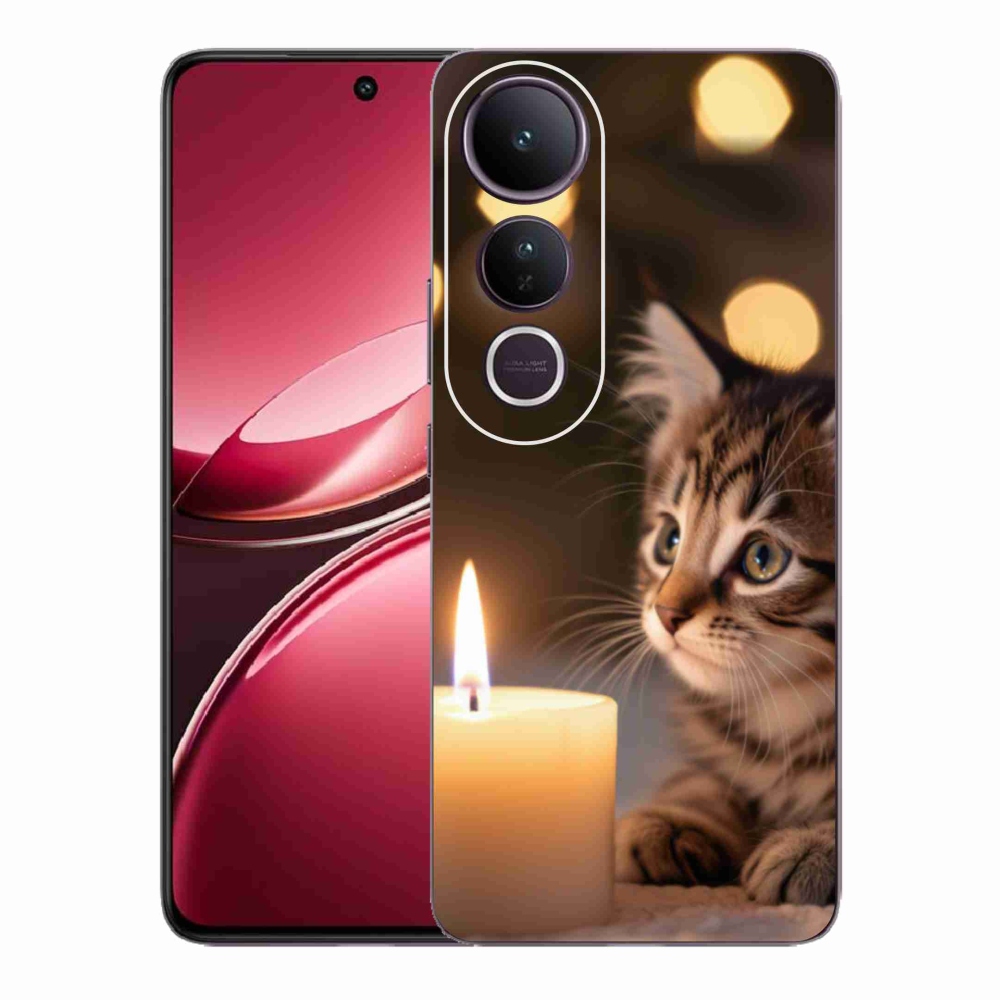 Gelový kryt mmCase na Vivo V50 Lite 4G/5G - kotě a svíčka