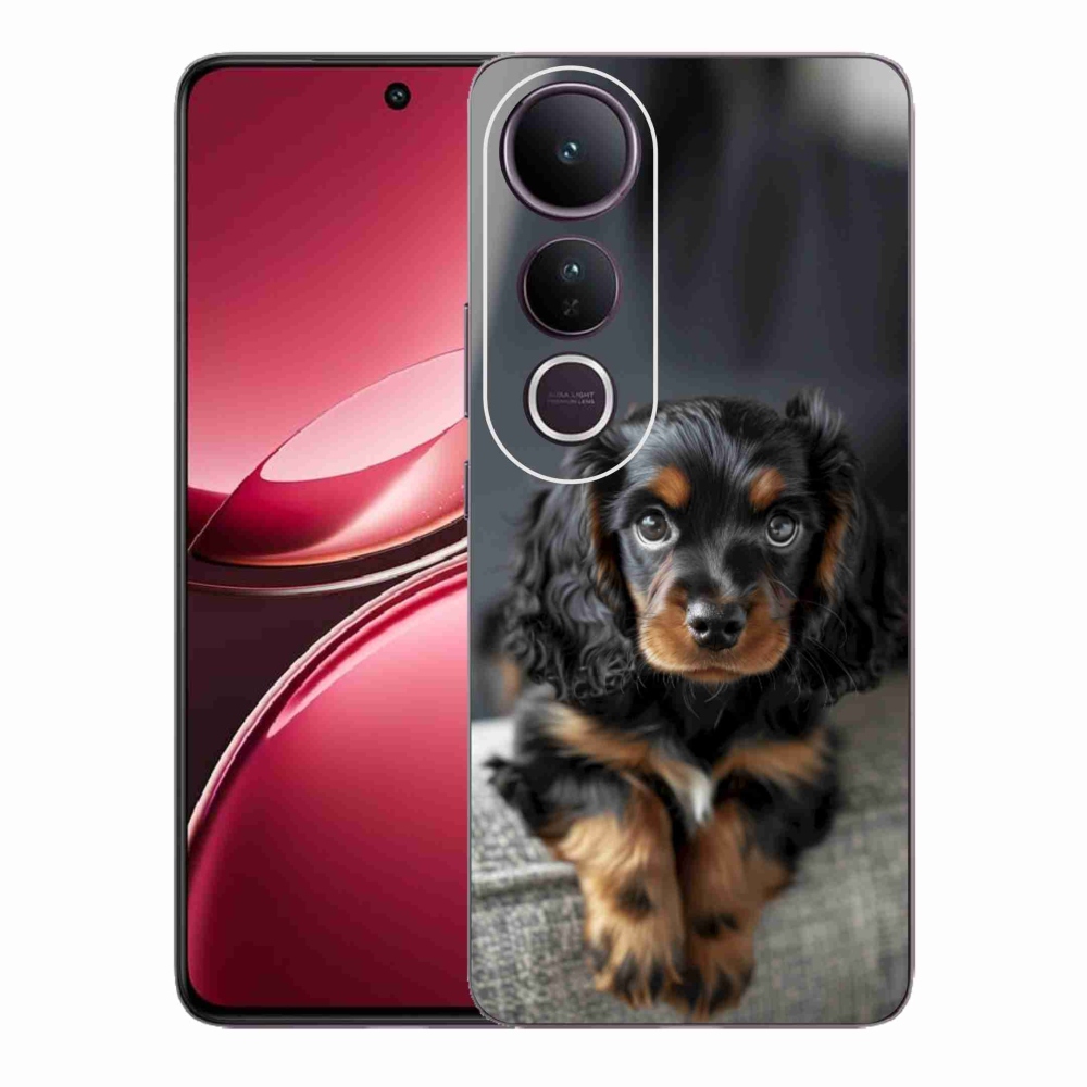 Gelový kryt mmCase na Vivo V50 Lite 4G/5G - roztomilý dlouhosrstý jezevčík