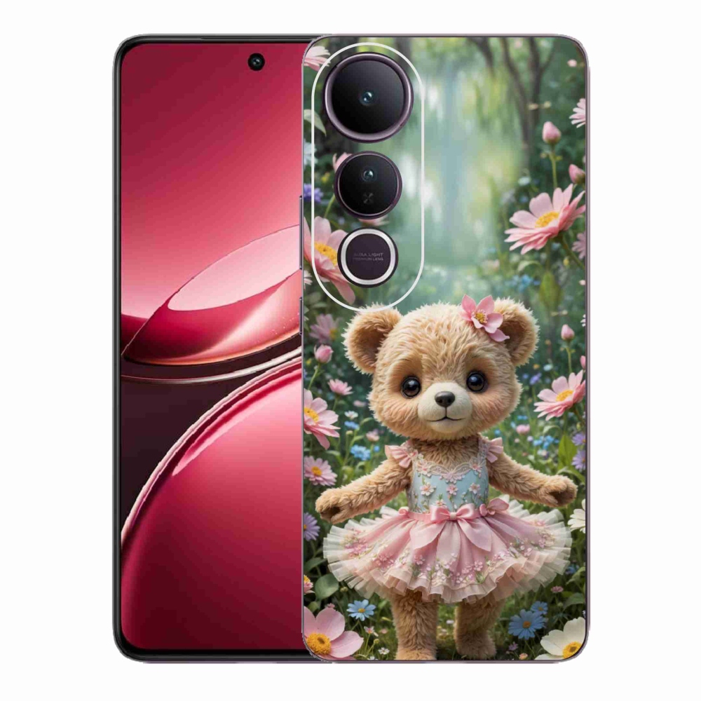 Gelový kryt mmCase na Vivo V50 Lite 4G/5G - roztomilý medvídek v květinách