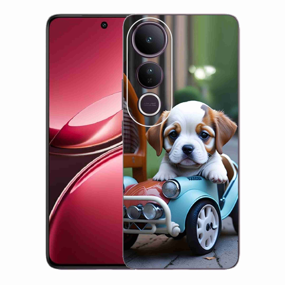 Gelový kryt mmCase na Vivo V50 Lite 4G/5G - štěně v retro autě