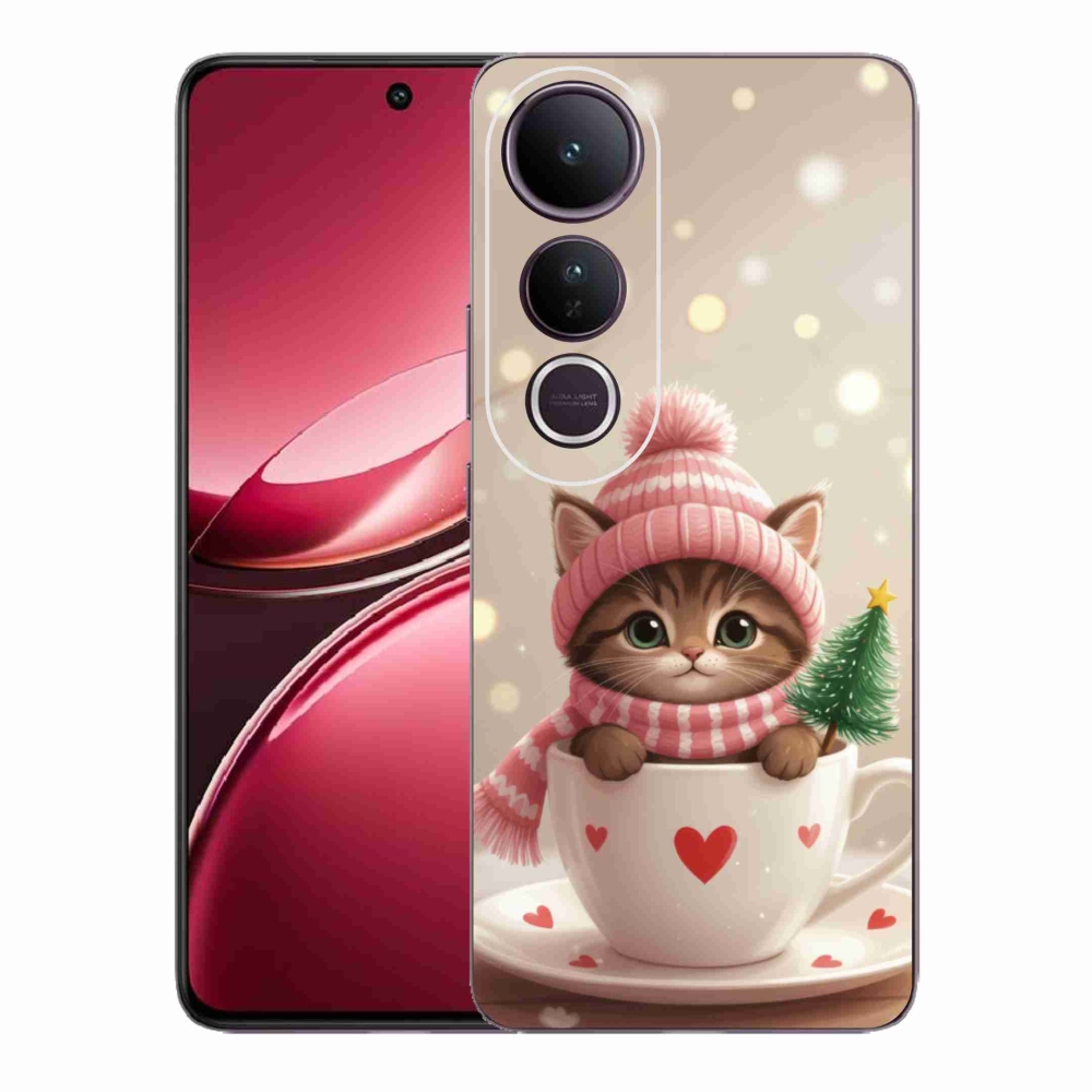 Gelový kryt mmCase na Vivo V50 Lite 4G/5G - vánoční kotě v hrnku