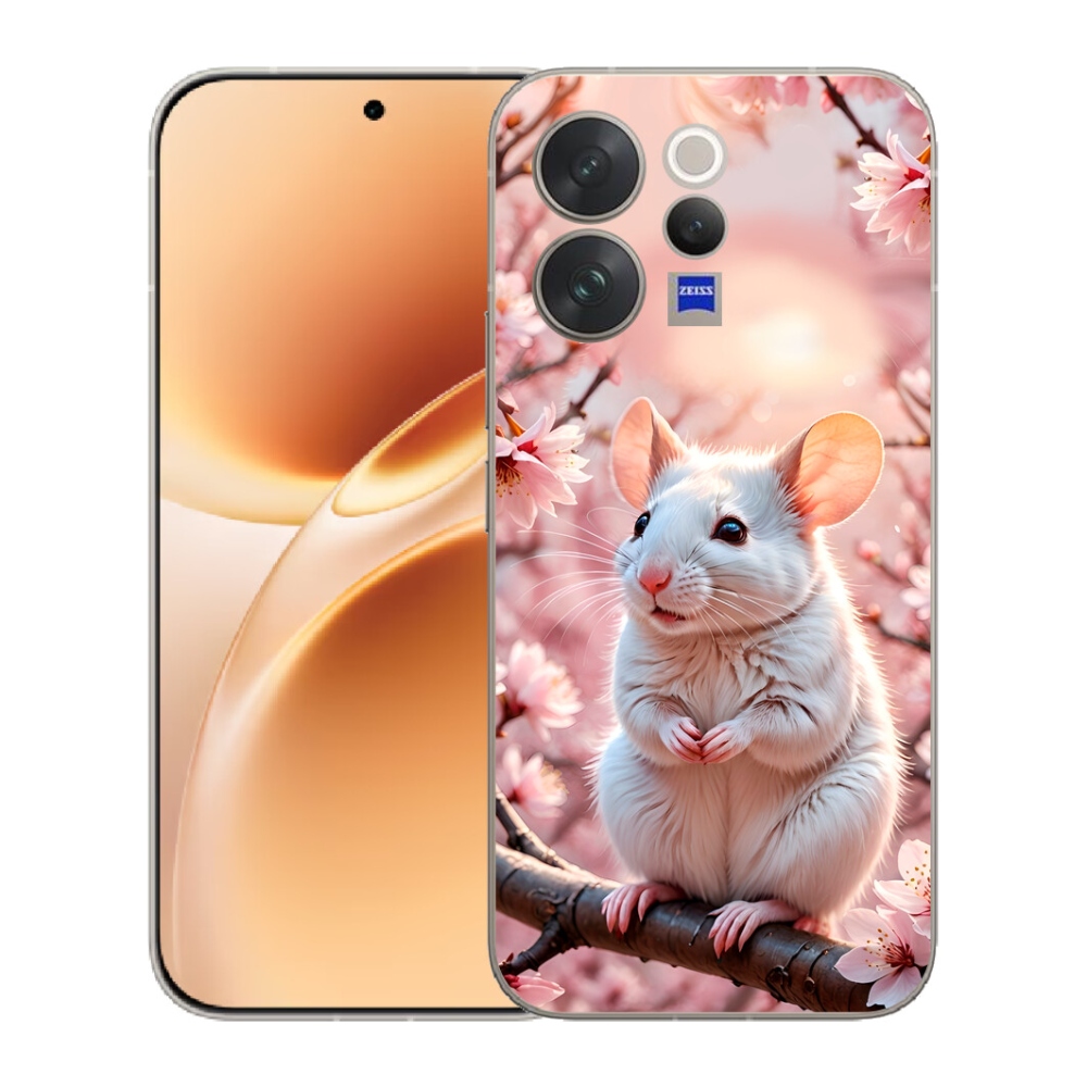 Gelový kryt mmCase na Vivo V70 - bílá myš na větvi