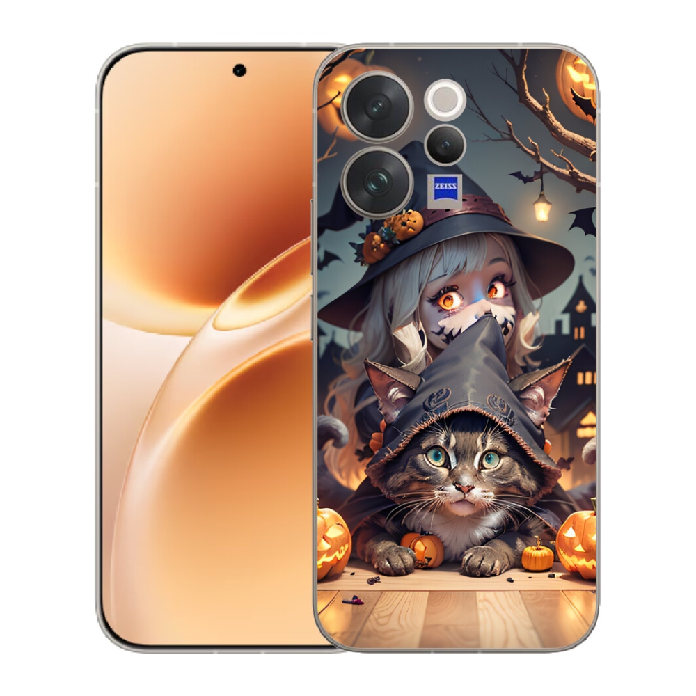 Gelový kryt mmCase na Vivo V70 - čarodějnice s kočkou