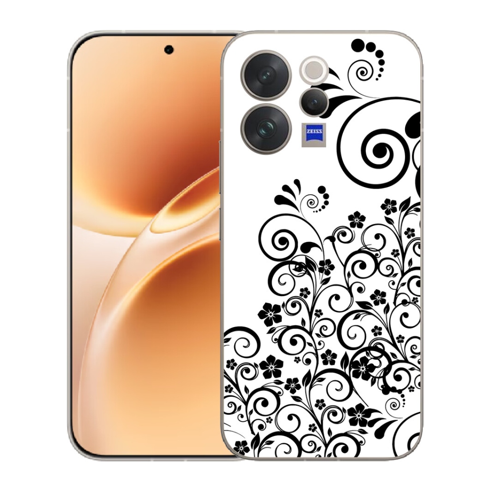 Gelový kryt mmCase na Vivo V70 - černobílé květinové vzory