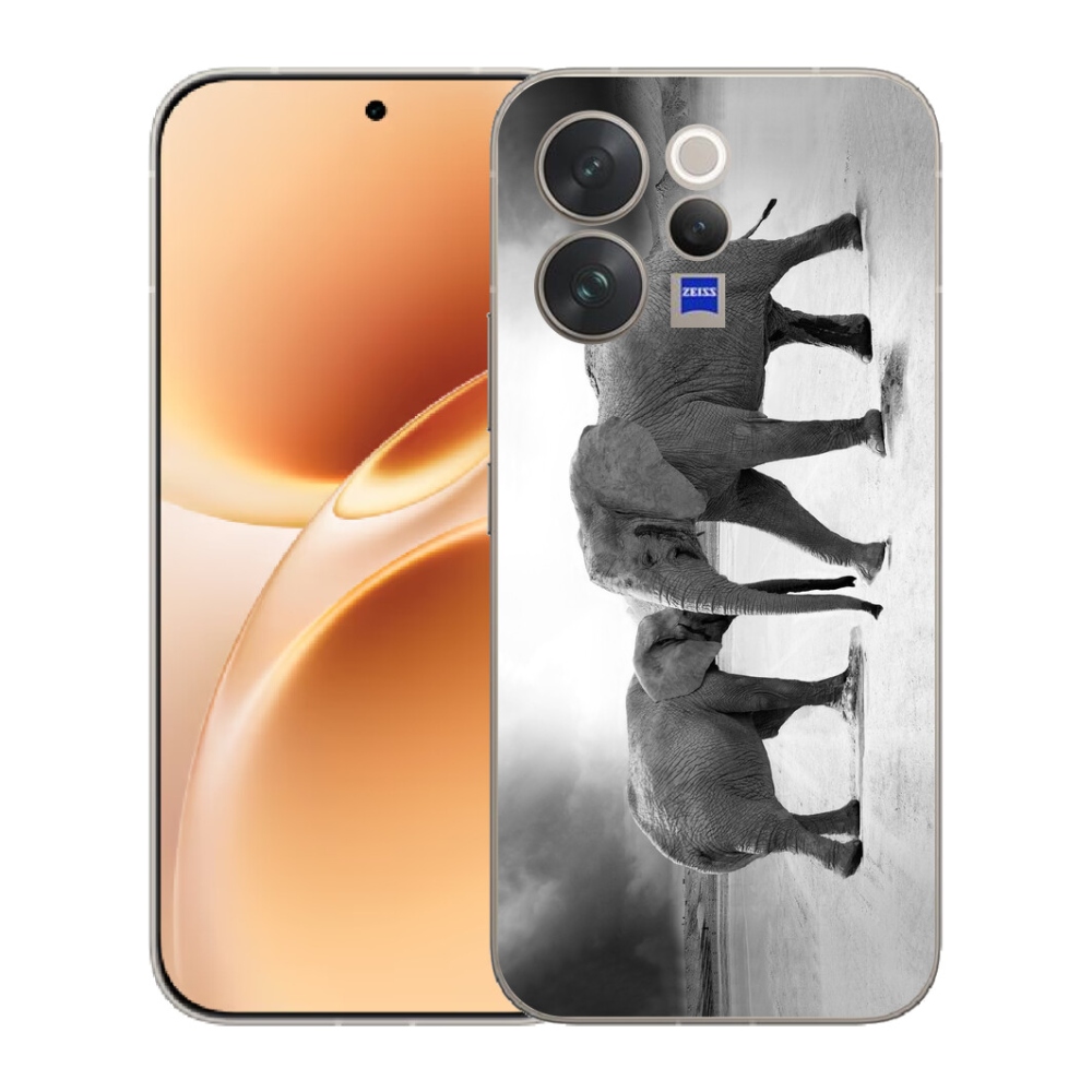 Gelový kryt mmCase na Vivo V70 - černobílí sloni