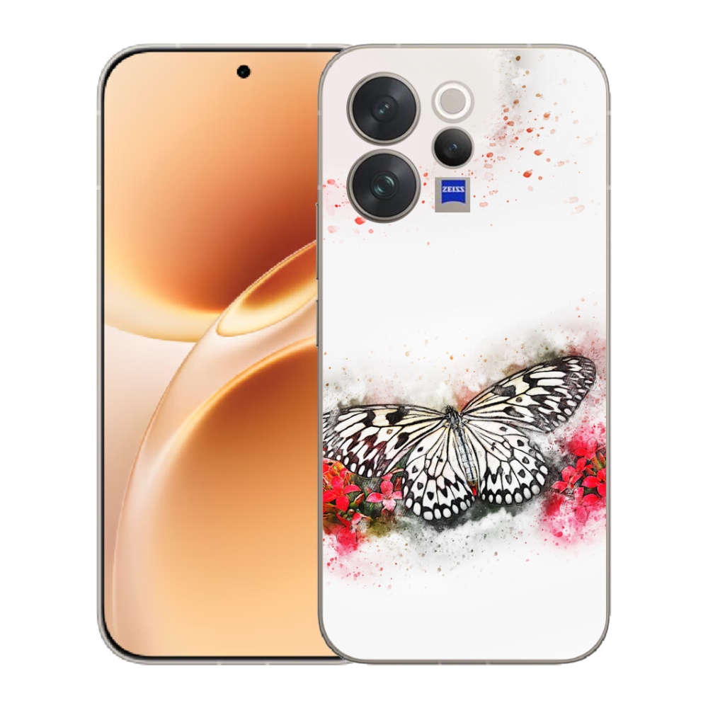 Gelový kryt mmCase na Vivo V70 - černobílý motýl