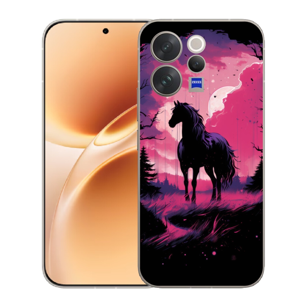 Gelový kryt mmCase na Vivo V70 - černý kreslený kůň 1