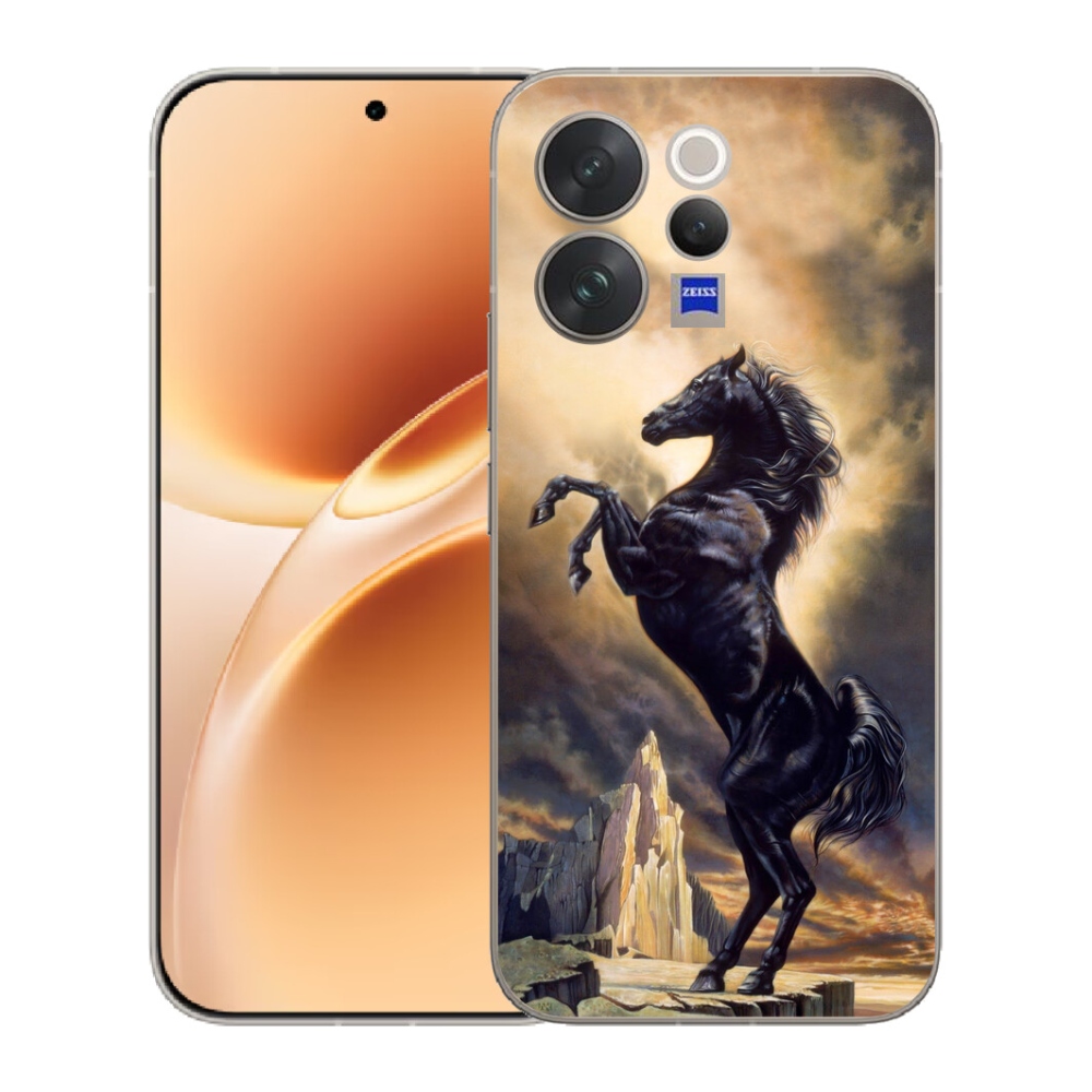 Gelový kryt mmCase na Vivo V70 - černý kreslený kůň