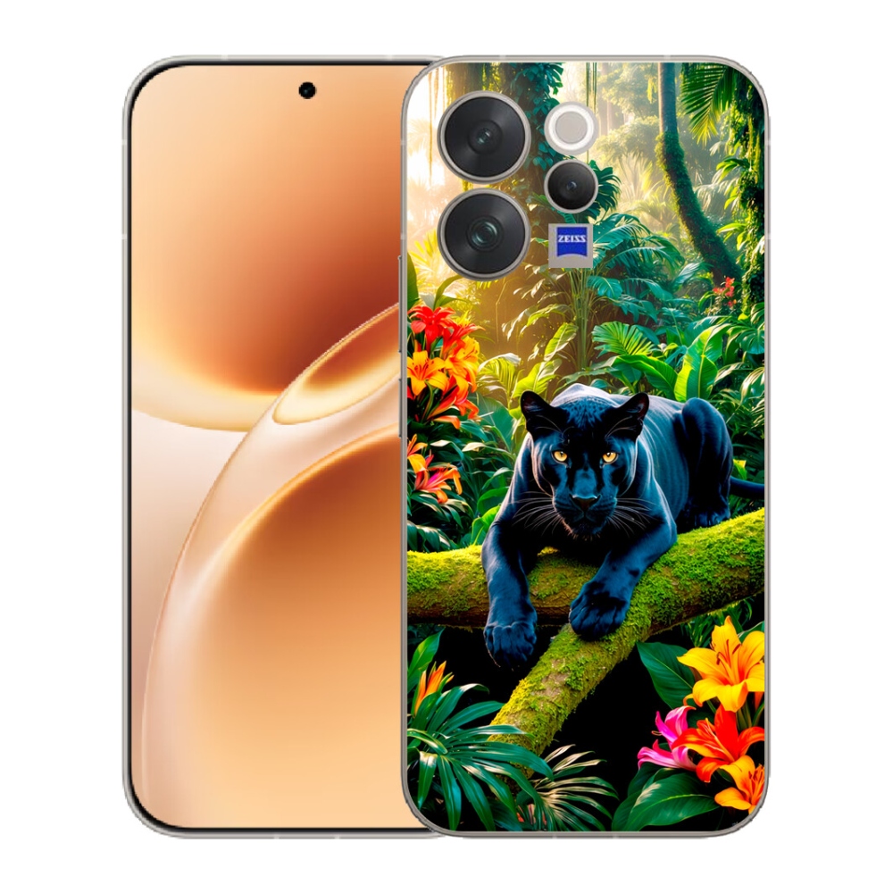 Gelový kryt mmCase na Vivo V70 - černý panter v džungli