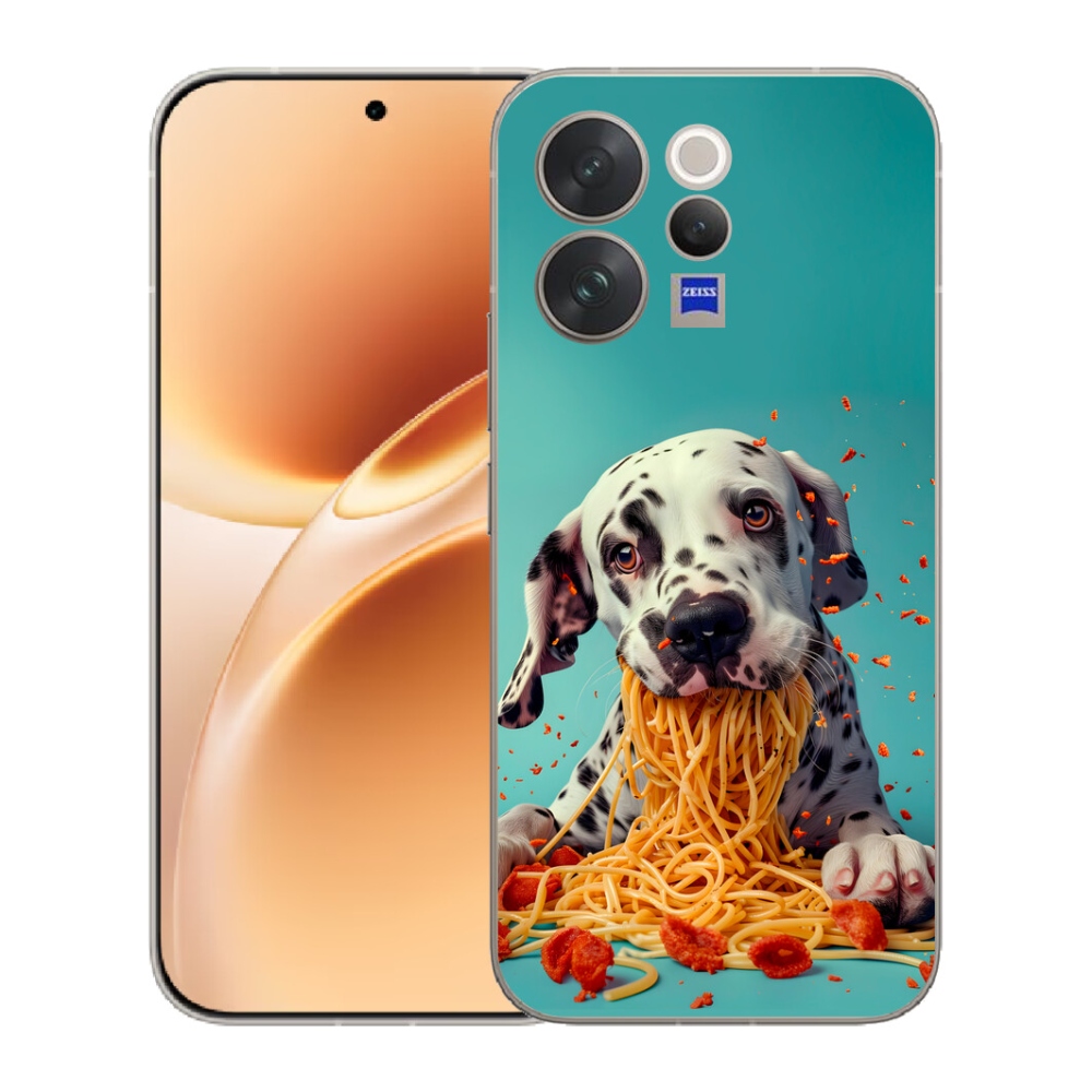 Gelový kryt mmCase na Vivo V70 - dalmatin a špagety
