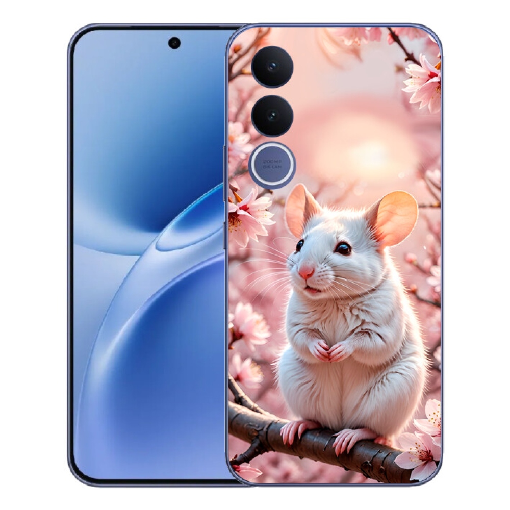 Gelový kryt mmCase na Vivo V70 FE - bílá myš na větvi