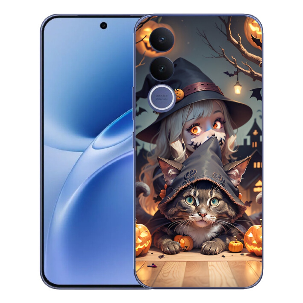 Gelový kryt mmCase na Vivo V70 FE - čarodějnice s kočkou