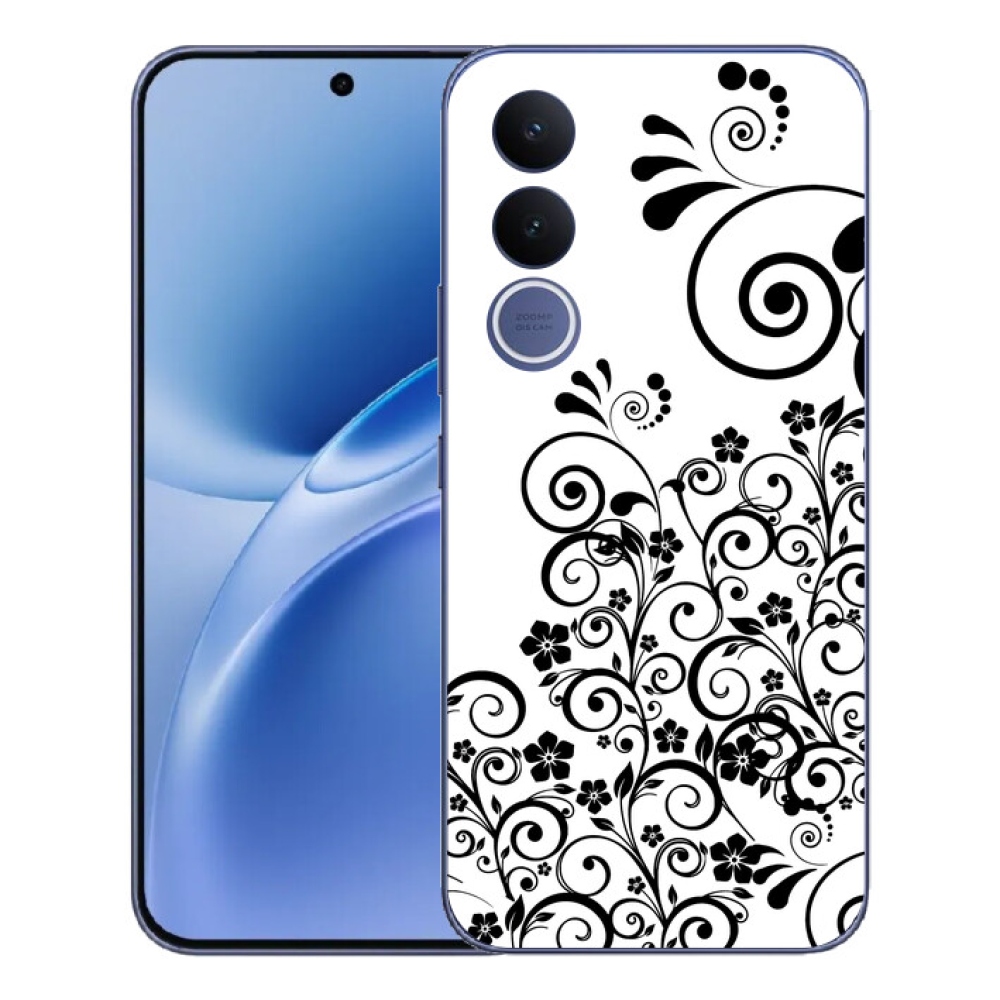 Gelový kryt mmCase na Vivo V70 FE - černobílé květinové vzory