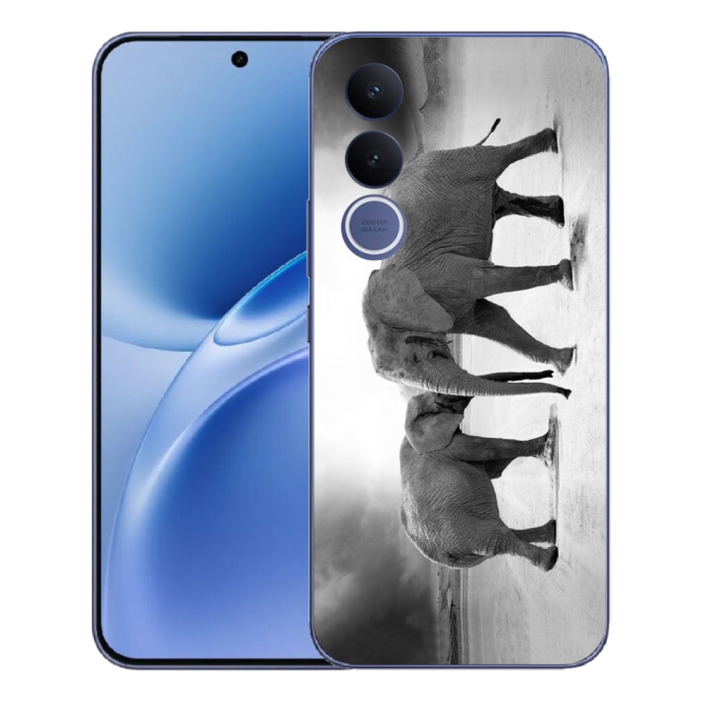 Gelový kryt mmCase na Vivo V70 FE - černobílí sloni