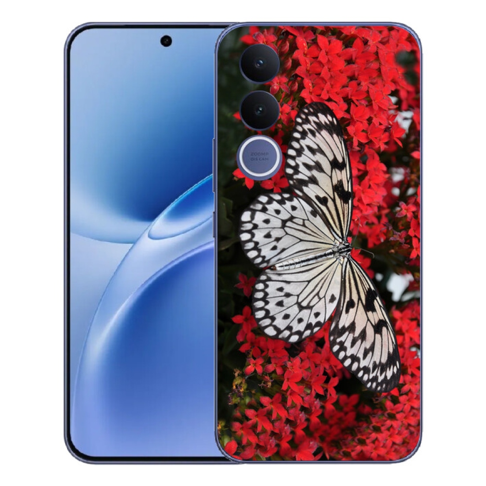Gelový kryt mmCase na Vivo V70 FE - černobílý motýl 1