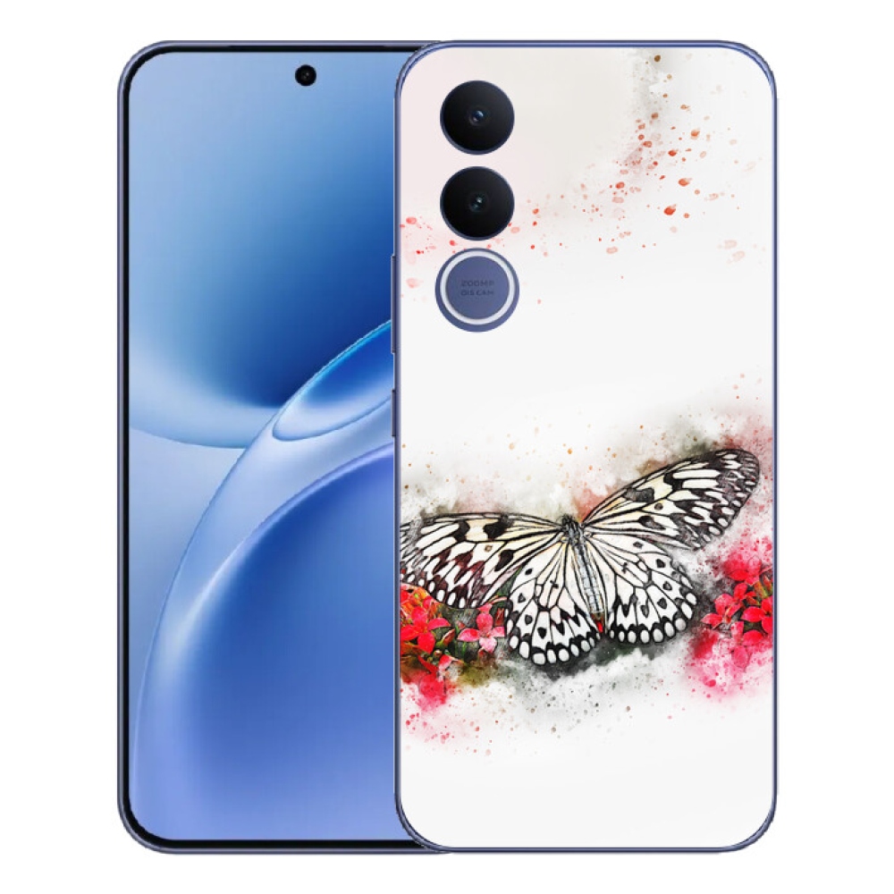 Gelový kryt mmCase na Vivo V70 FE - černobílý motýl