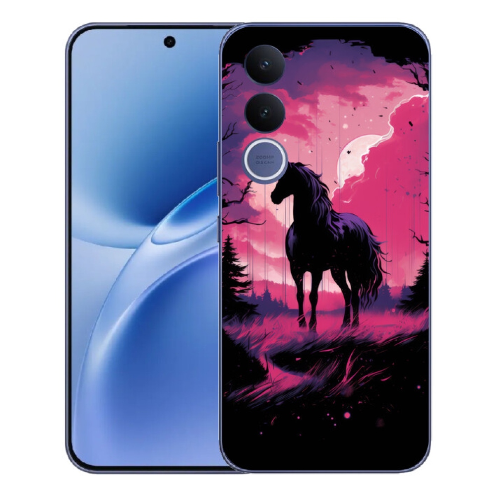 Gelový kryt mmCase na Vivo V70 FE - černý kreslený kůň 1